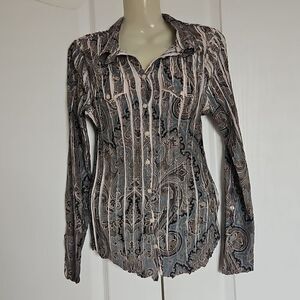 Komarov Pleated Button-Down Long Sleeves Shirt Small Blue/Cream